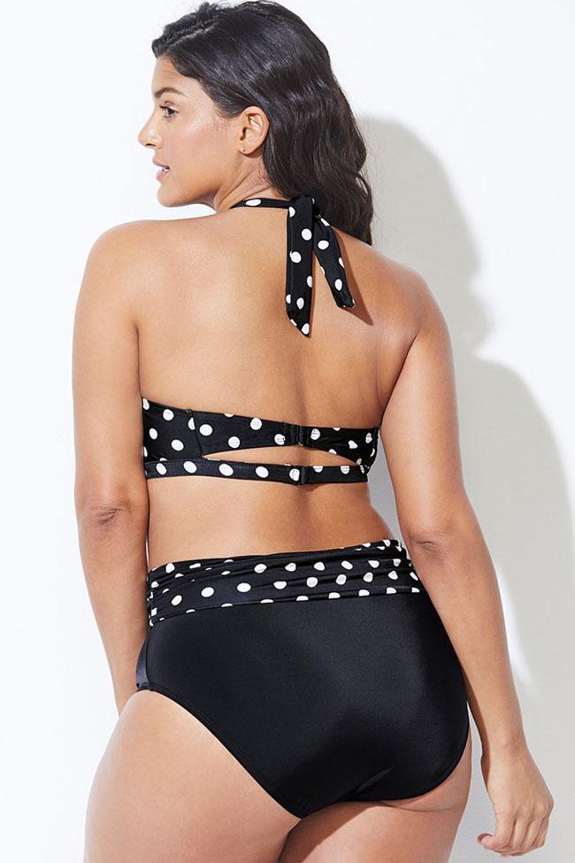 Plus Size Polka Dots High Waist Halter Bikini Swimsuit - Two Piece Set-yoyobikini