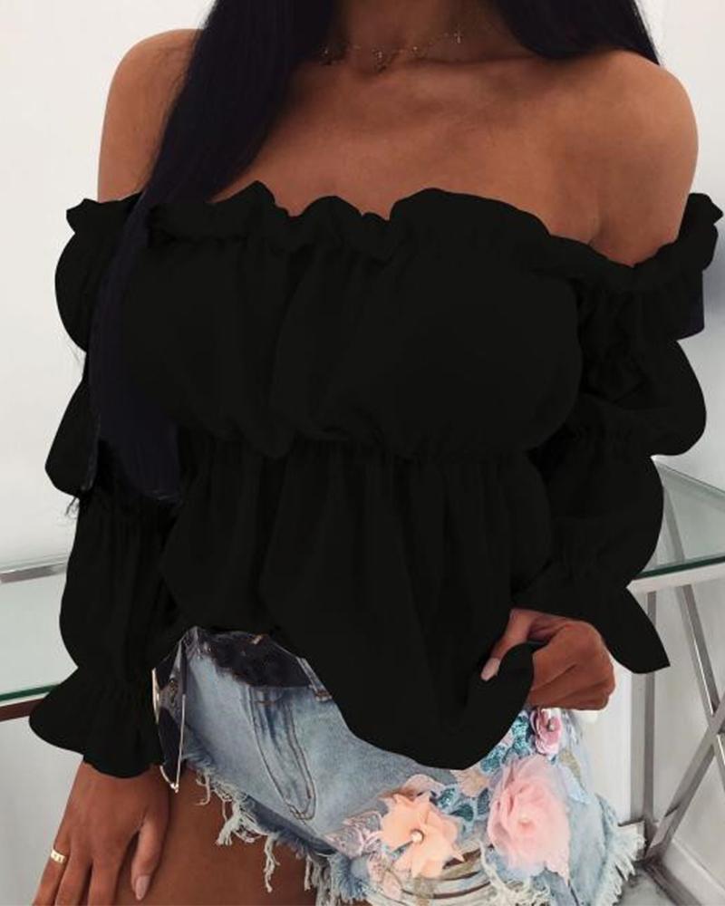 Off Shoulder Ruffle Tiered Top-yoyobikini
