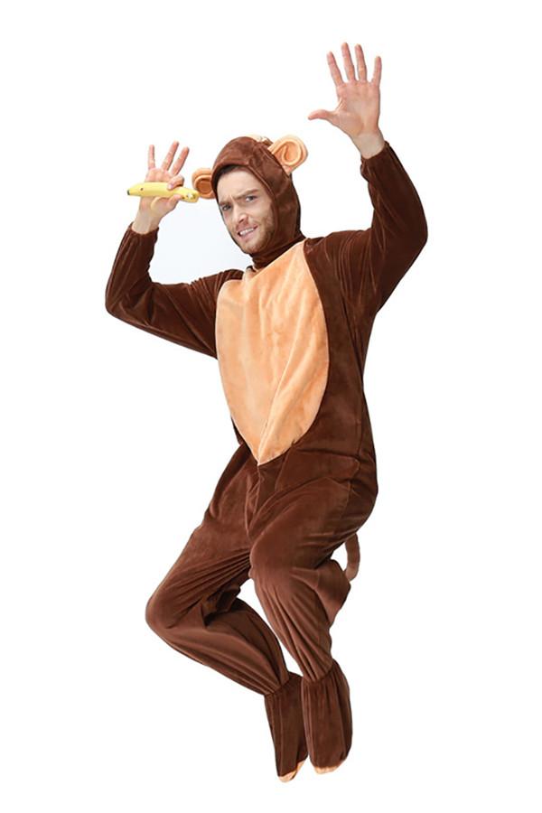Cute Mens Cartoon Halloween Onesies Pajamas Monkey Costumes Brown-yoyobikini