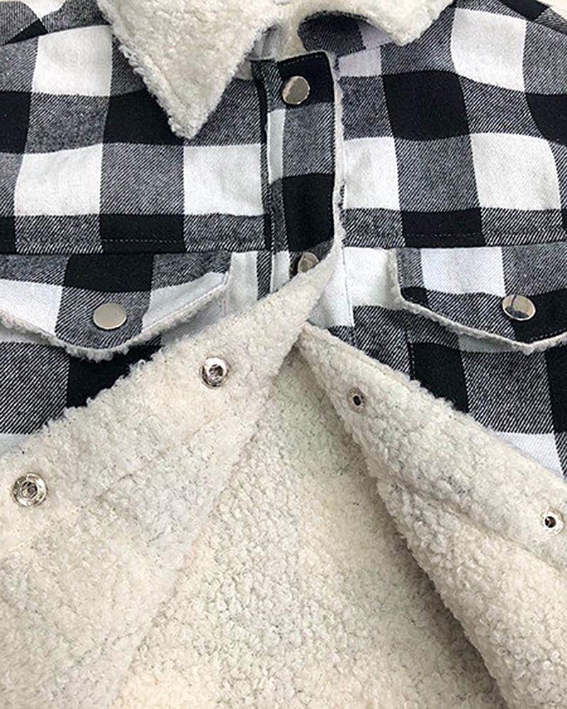 Thermal Lined Plaid Button Up Flap Pocket Coat-yoyobikini