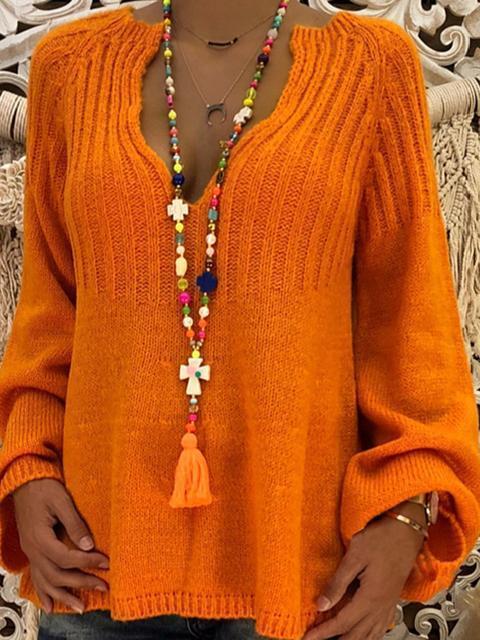 V-neck Long Sleeve Loose Sweater