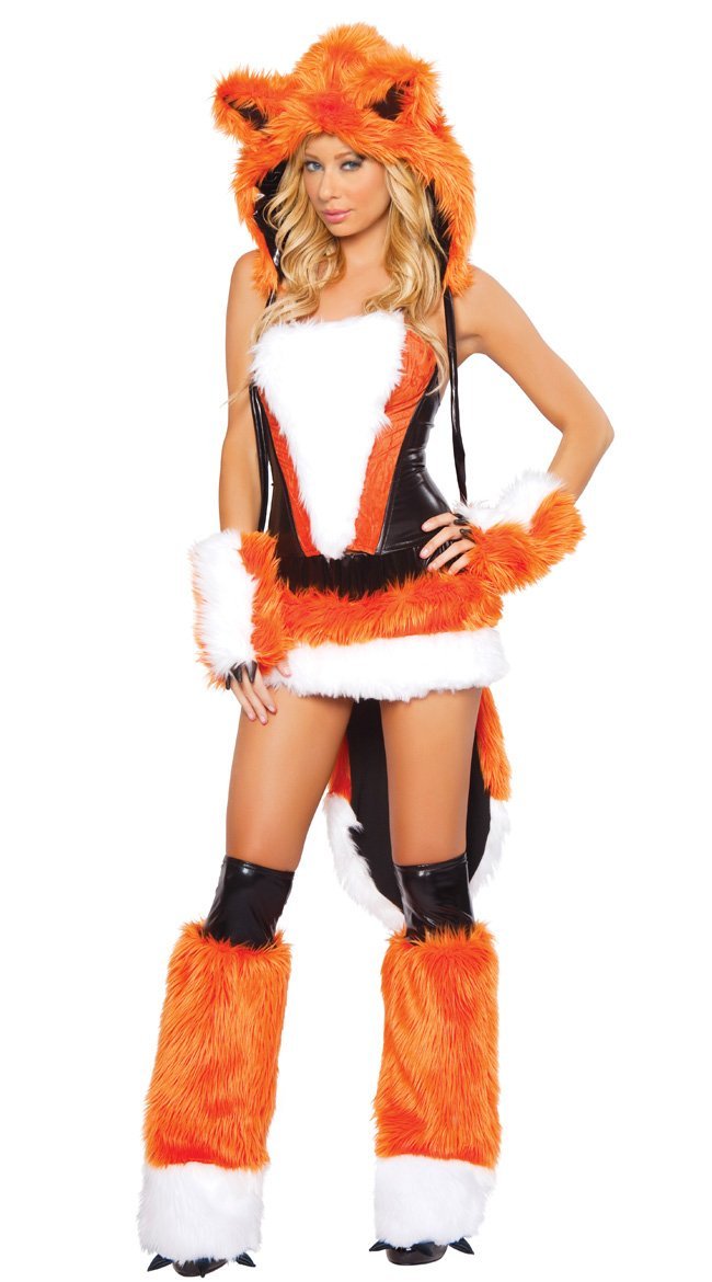Womens Sexy Orange Cheshire Halloween Fox Costume-yoyobikini