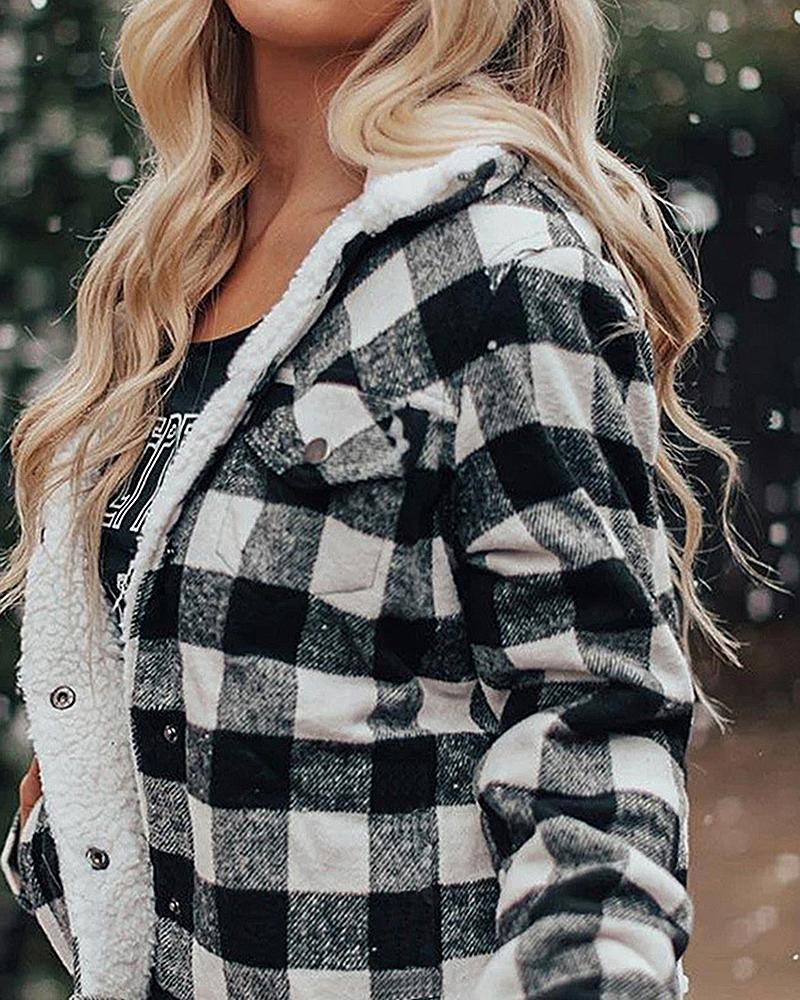Thermal Lined Plaid Button Up Flap Pocket Coat-yoyobikini