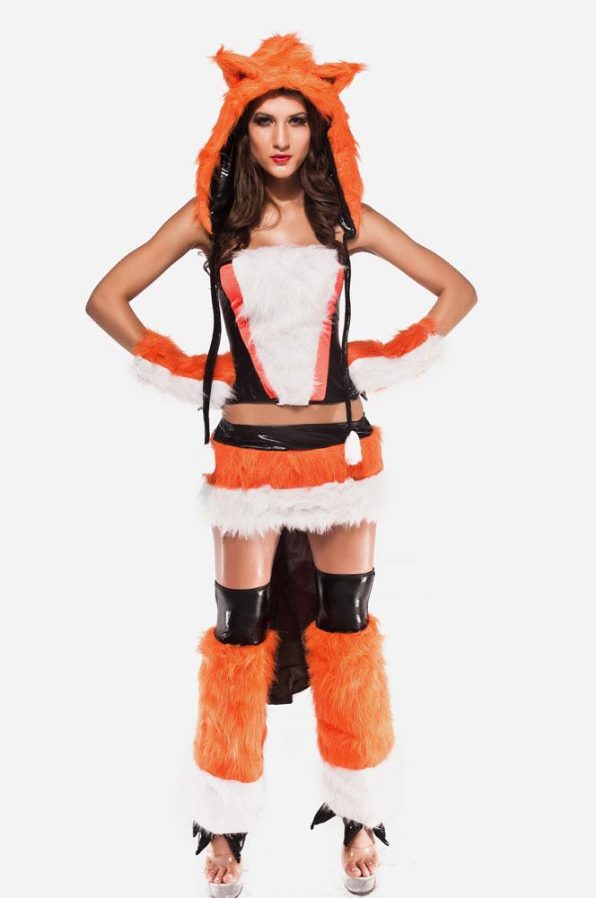 Womens Sexy Orange Cheshire Halloween Fox Costume-yoyobikini
