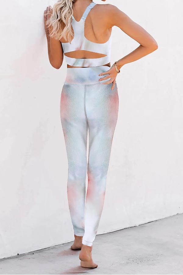 Sports Racerback Crop Top High Wasited Legging Tie Dye Workout Set-yoyobikini