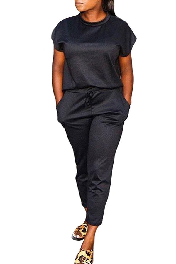 Solid Short Sleeve Tee Pocket Capri Sports Set-yoyobikini