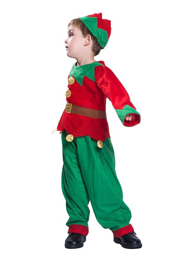 Cute Kids Boys Christmas Santa Helper Elf Costume Suit Red-yoyobikini
