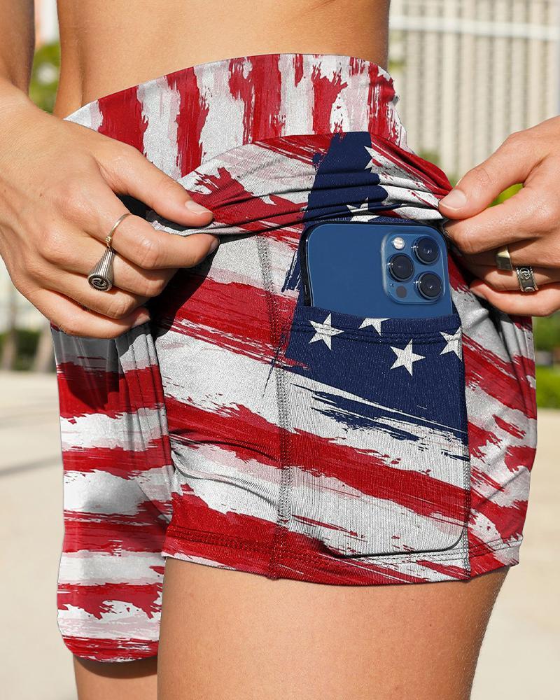 Independence Day Patterns Print Loose Slit Shorts-yoyobikini