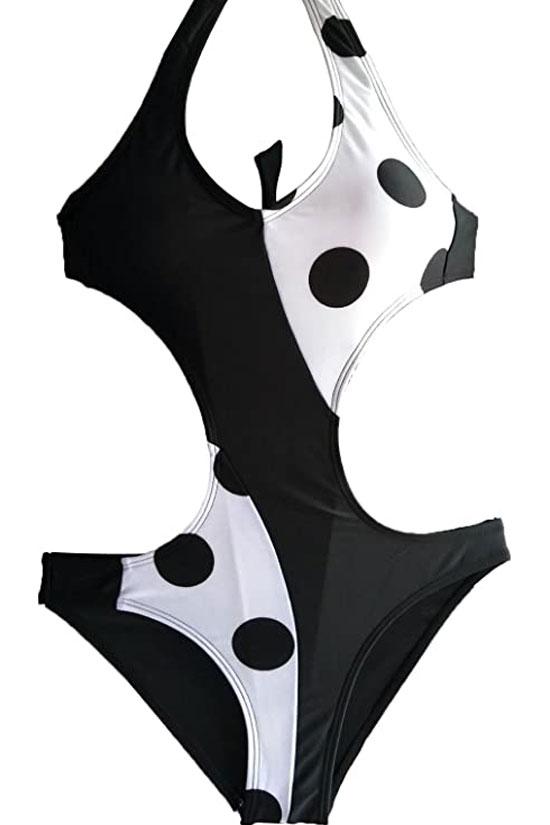 Holiday Monochrome Polka Dot Monokini One Piece Swimsuit-yoyobikini