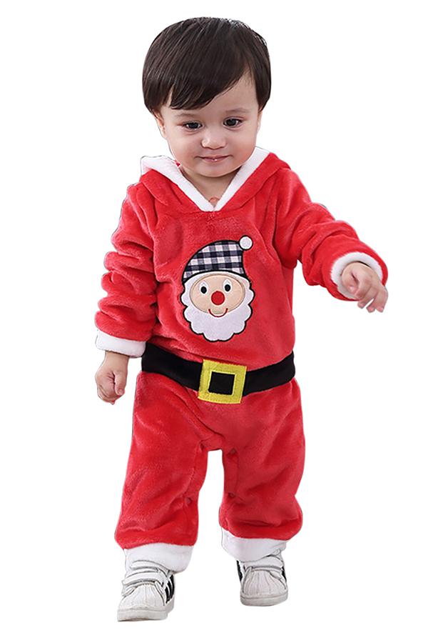Cute Infant Kids Boys Hooded Jumpsuit Christmas Santa Claus Costume Red-yoyobikini