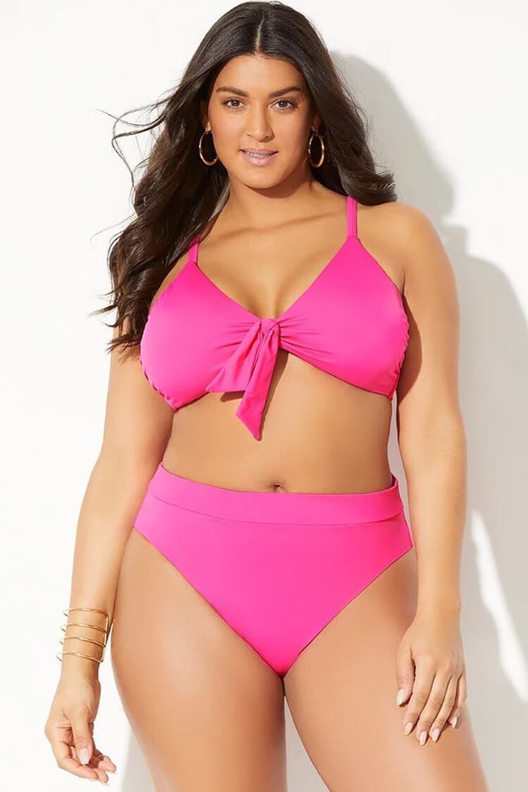 Plus Size Knotted Front Bralette Bikini Swimsuit - Two Piece Set-yoyobikini