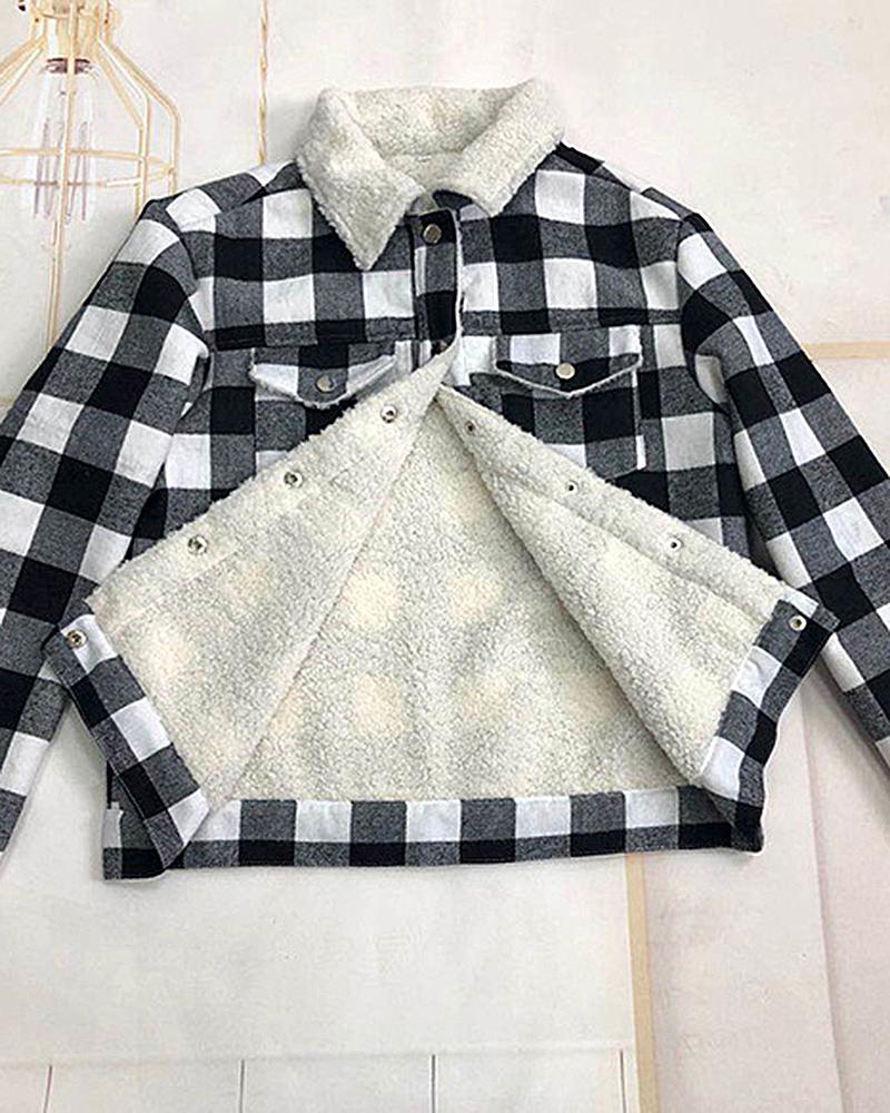 Thermal Lined Plaid Button Up Flap Pocket Coat-yoyobikini