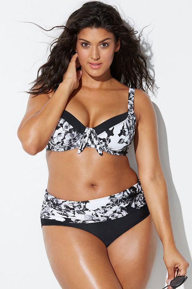 Plus Size Floral Bowknot Underwire Bikini Swimsuit - Two Piece Set-yoyobikini