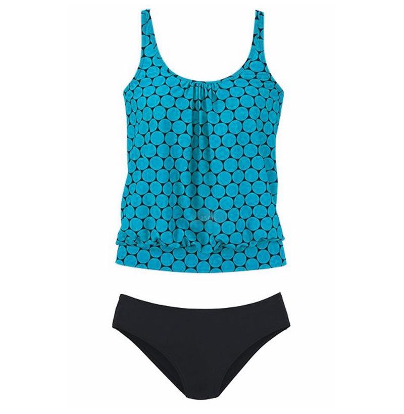 Polka Dot Close-fitting Waistband Adjustable Straps And Black Bottom Tankini Set-yoyobikini