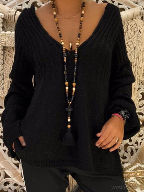 V-neck Long Sleeve Loose Sweater