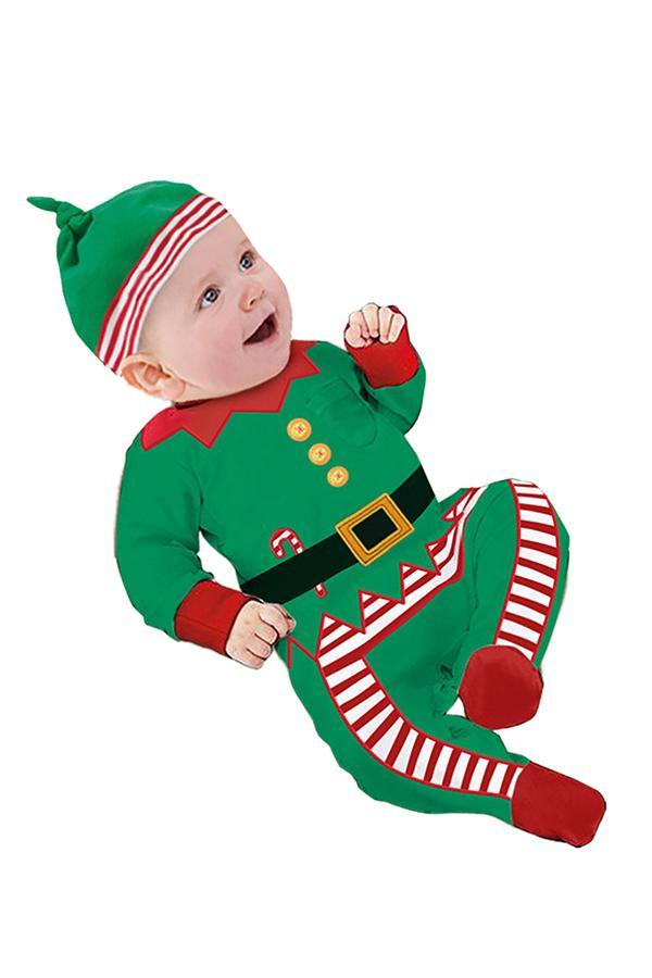 Christmas Infant Boys Santa Little Helper Elf Costume Jumpsuit Green-yoyobikini