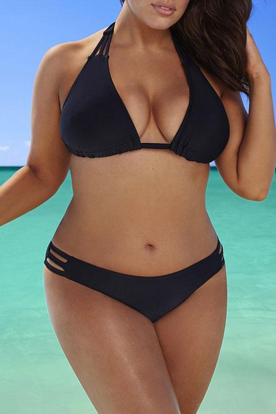 Plus Size Strappy Halter Bikini Swimsuit - Two Piece Set-yoyobikini