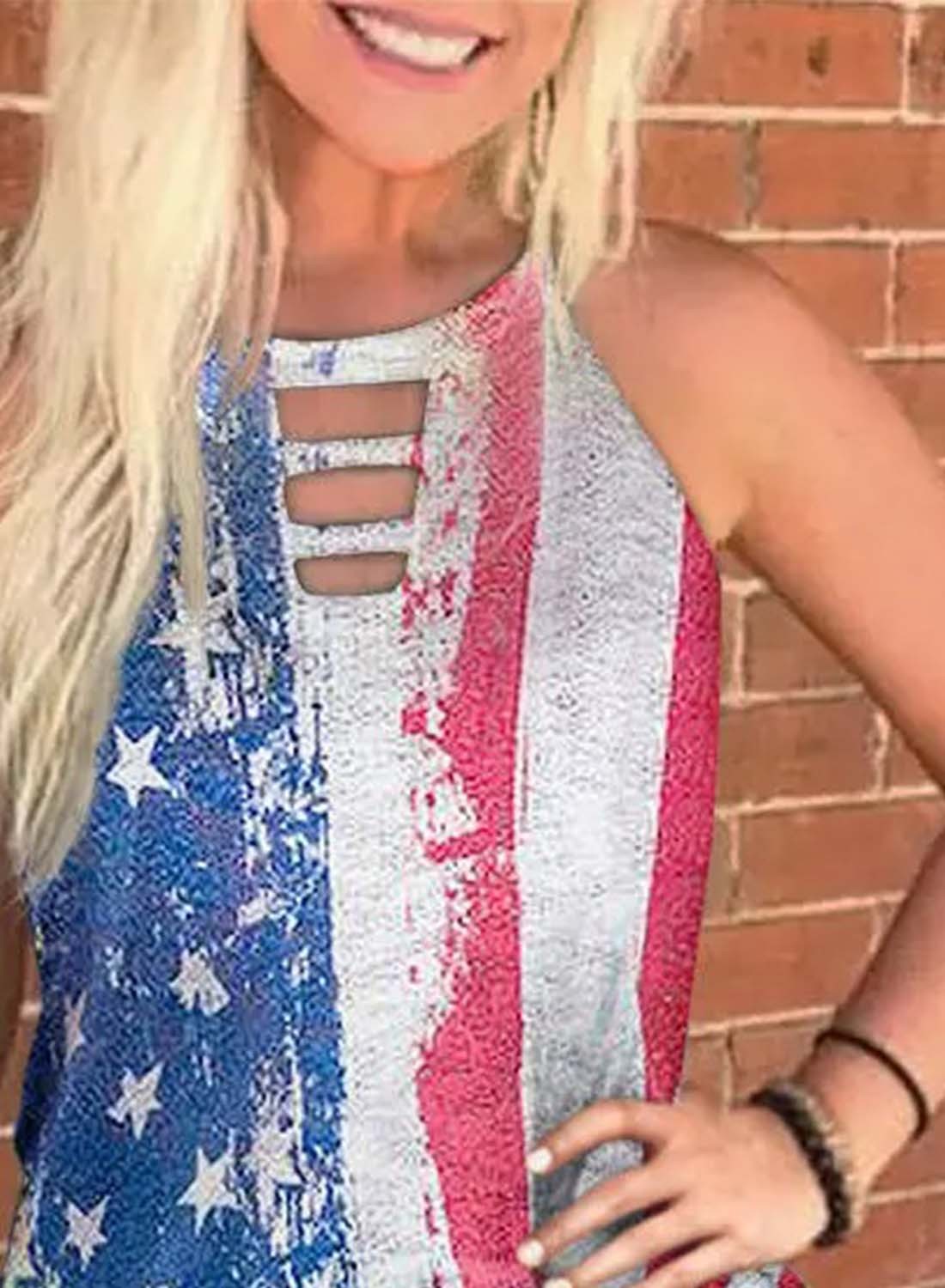 Women's Vintage USA Flag Sleeveless Tops For Women-yoyobikini