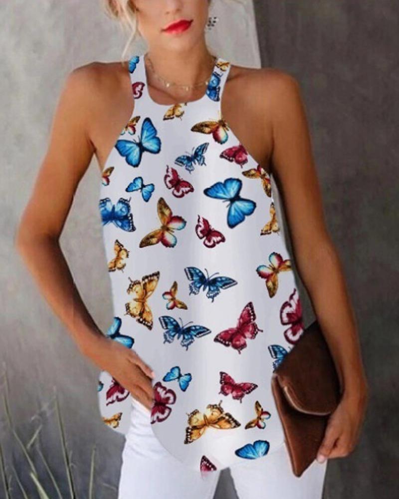 Butterfly Print Halter Top-yoyobikini