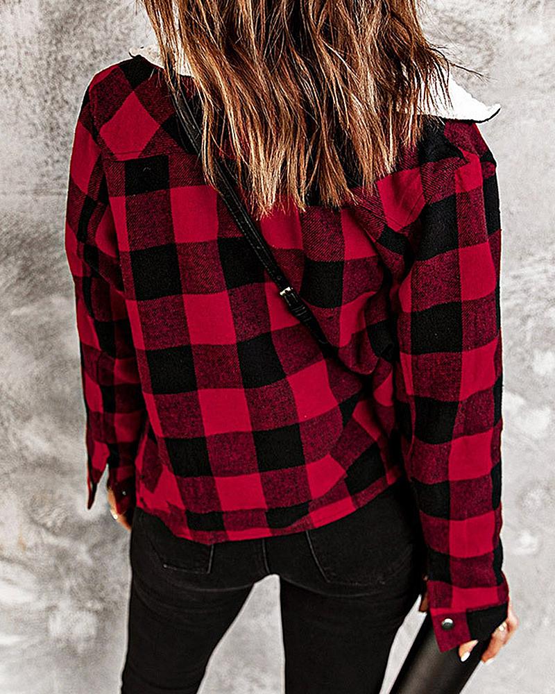 Thermal Lined Plaid Button Up Flap Pocket Coat-yoyobikini