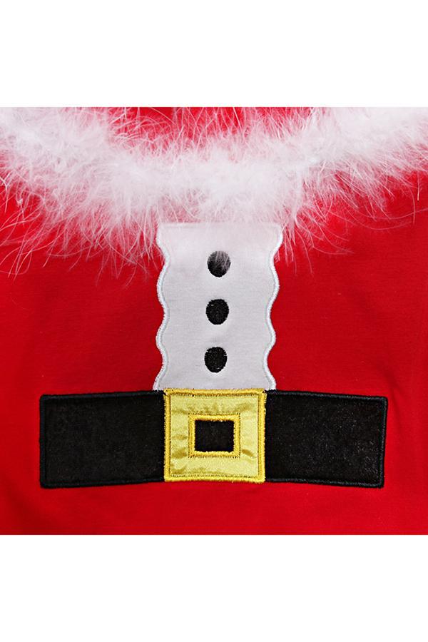Short Sleeve Fur Trim Christmas Dress Kids Girls Santa Costume Red-yoyobikini