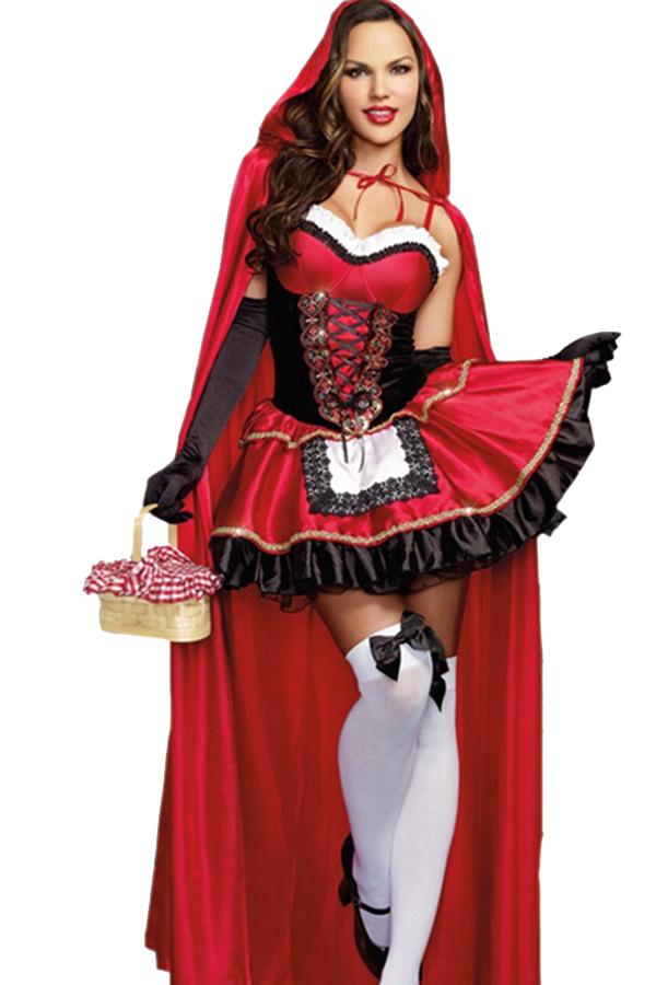 Sexy Off Shoulder Cloak Halloween Little Red Riding Hood Costume Red-yoyobikini