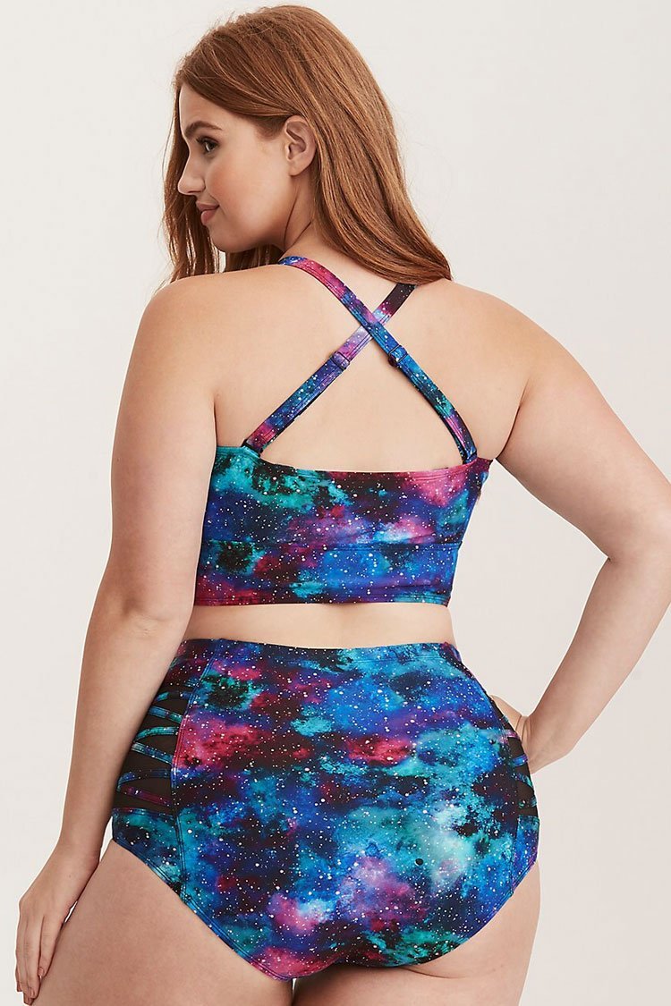 Plus Size Galaxy Crisscross Strappy High Waisted Bikini Swimsuit - Two Piece Set-yoyobikini