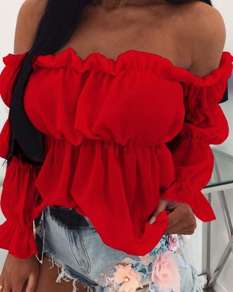 Off Shoulder Ruffle Tiered Top-yoyobikini