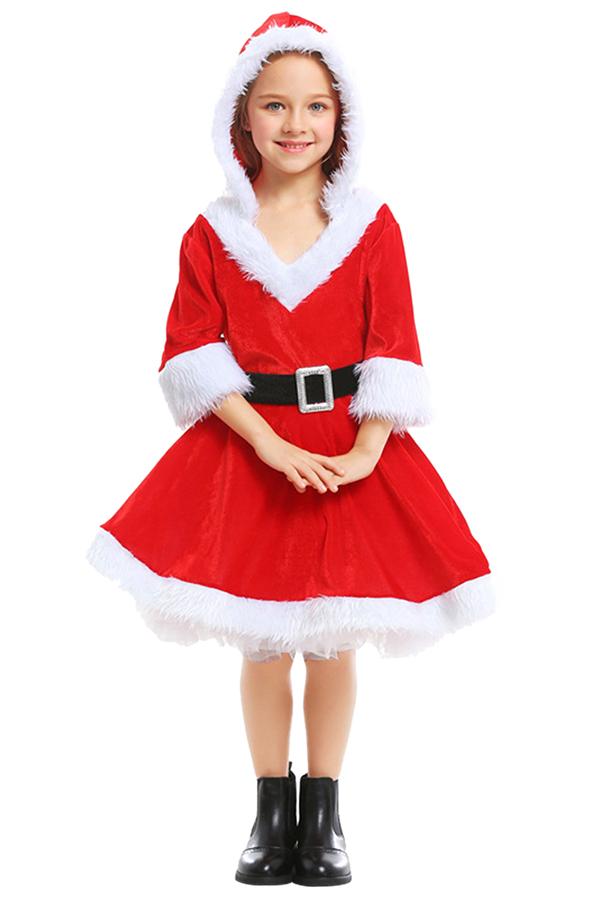 Girls Sweet Santa Christmas Dress Costume-yoyobikini
