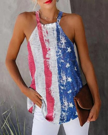 Flag Print Sleeveless Casual Top-yoyobikini