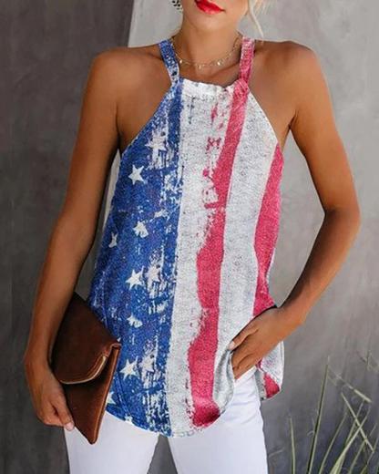 Flag Print Sleeveless Casual Top-yoyobikini