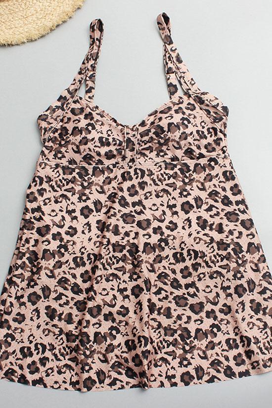 Plus Size Leopard Printed Bikini Swimdress - Two Piece Set-yoyobikini