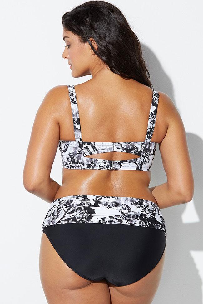 Plus Size Floral Bowknot Underwire Bikini Swimsuit - Two Piece Set-yoyobikini