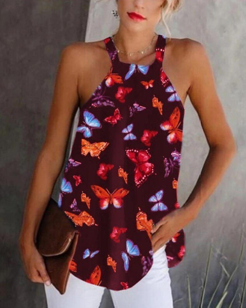 Butterfly Print Halter Top-yoyobikini