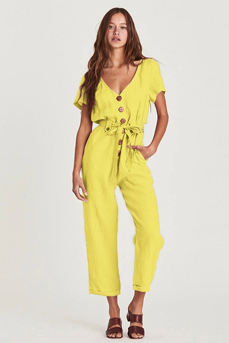 Belted Sleeved Cargo Jumpsuits-yoyobikini