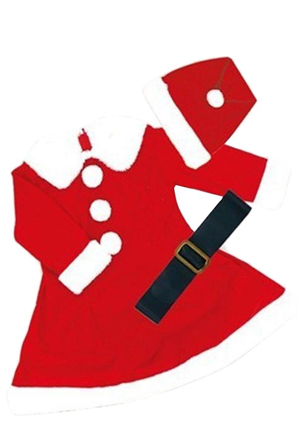 Red Sexy Ladies Doll Collar Pleuche Christmas Santa Costume-yoyobikini