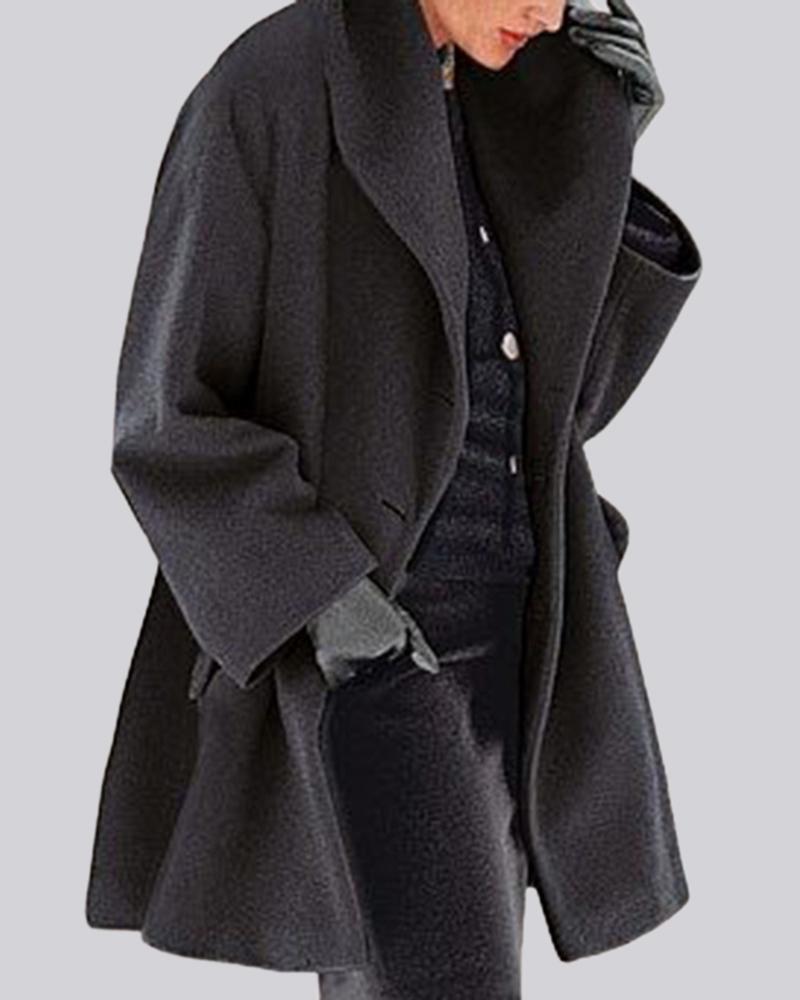 Solid Button Detail Shawl Collar Coat-yoyobikini