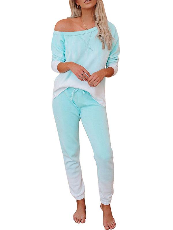 One Shoulder Long Sleeve Top Tie Dye Pants Loungewear Set-yoyobikini
