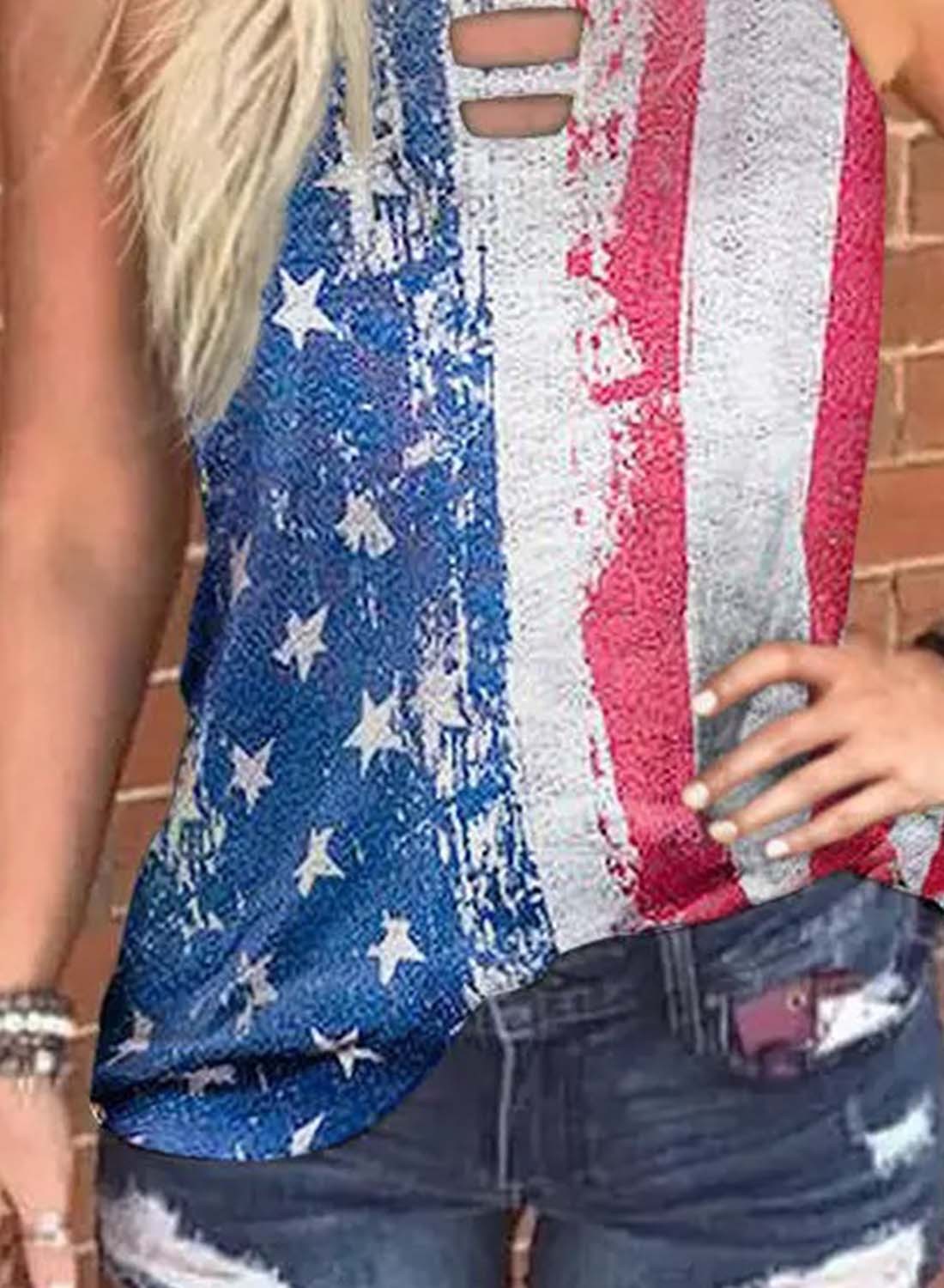 Women's Vintage USA Flag Sleeveless Tops For Women-yoyobikini