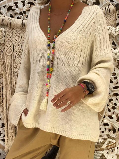 V-neck Long Sleeve Loose Sweater