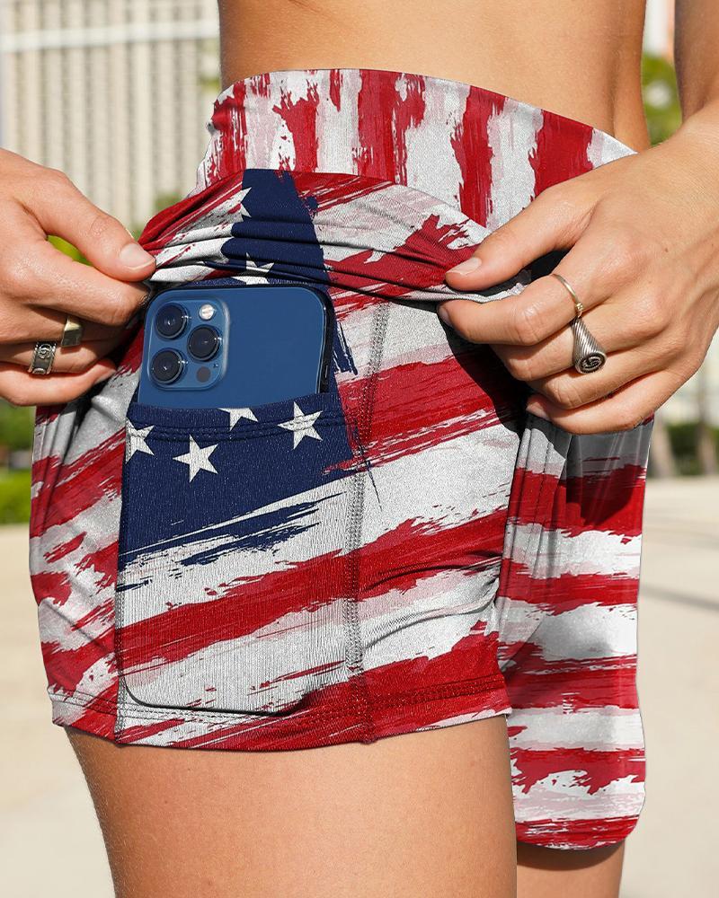 Independence Day Patterns Print Loose Slit Shorts-yoyobikini