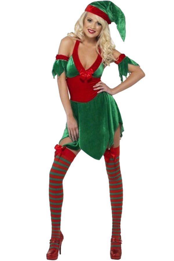 Deluxe Christmas Santa's Helper Costume For Women Green-yoyobikini