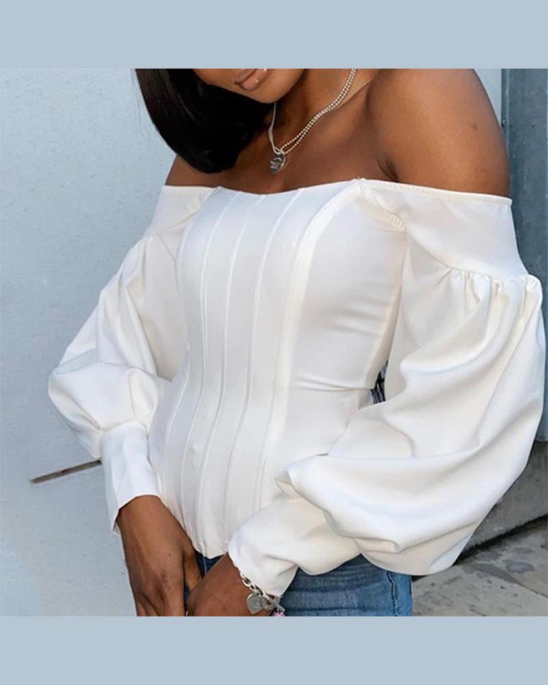 Off Shoulder Ballon Sleeve Top-yoyobikini