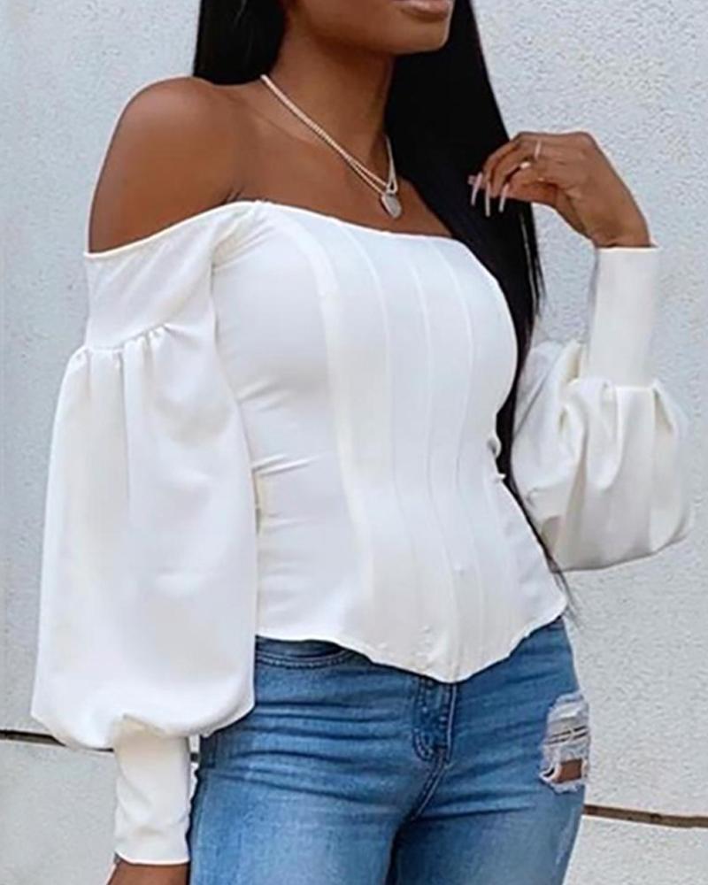 Off Shoulder Ballon Sleeve Top-yoyobikini