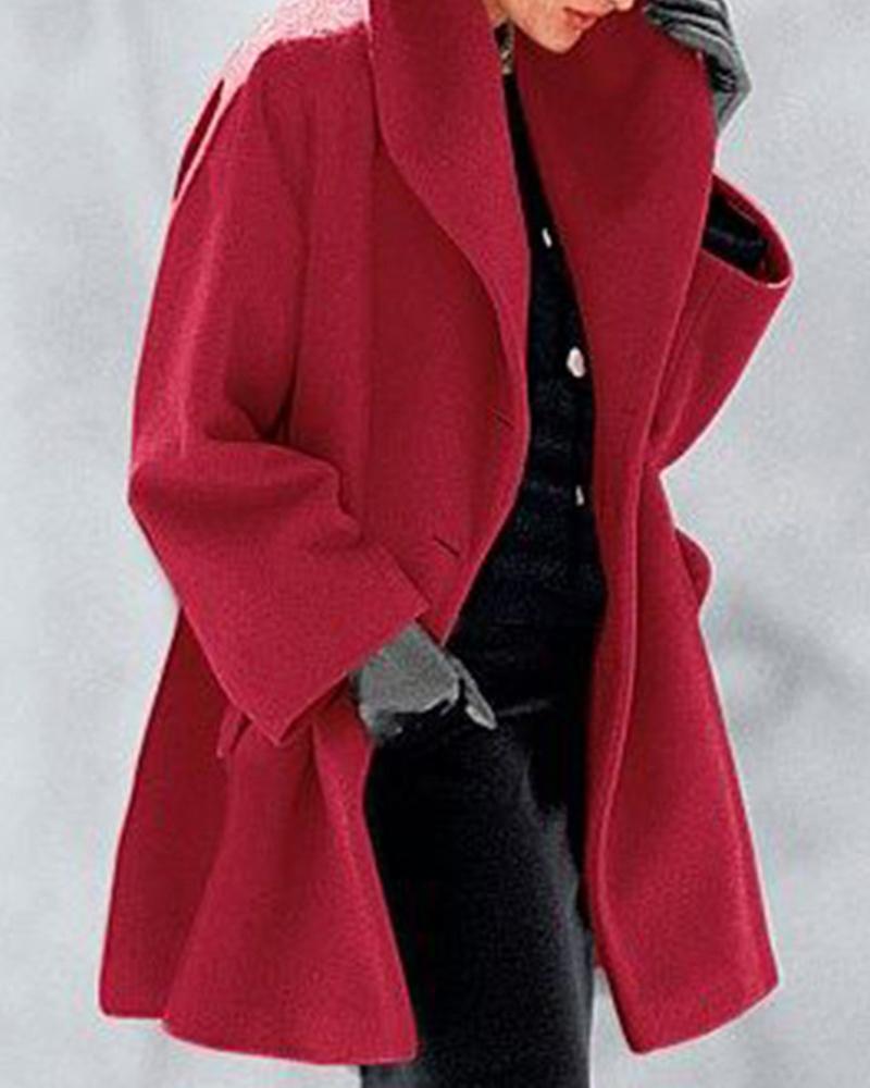 Solid Button Detail Shawl Collar Coat-yoyobikini
