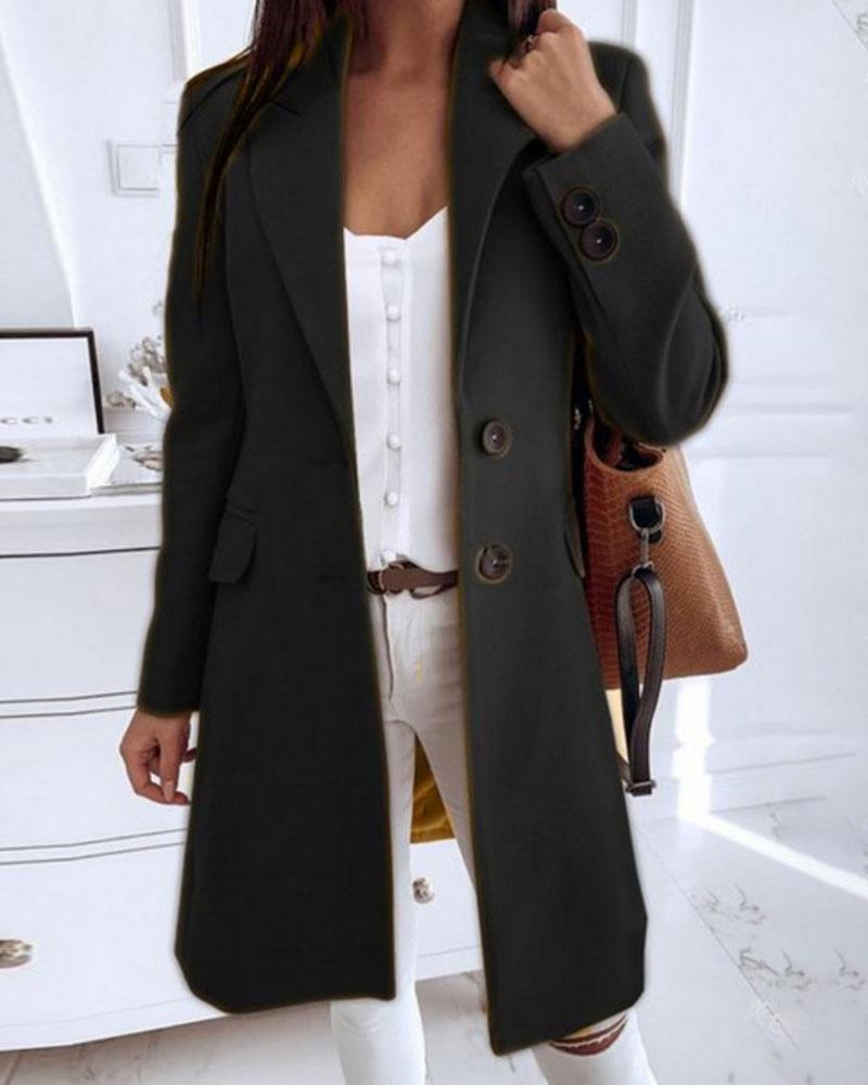Double Breasted Pocket Detail Lapel Neck Knee Length Coat-yoyobikini