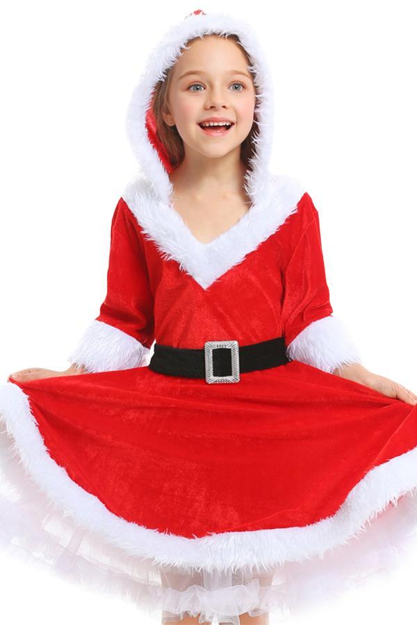 Girls Sweet Santa Christmas Dress Costume-yoyobikini