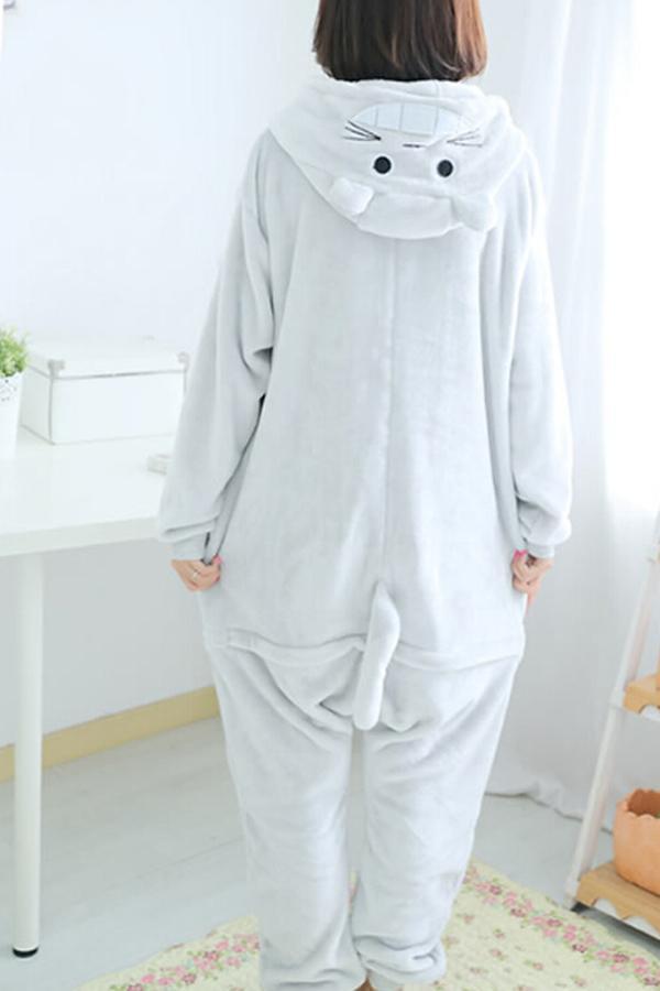 Gray Cute Pajamas Comfortable Flannel Totoro Jumpsuit Costume-yoyobikini