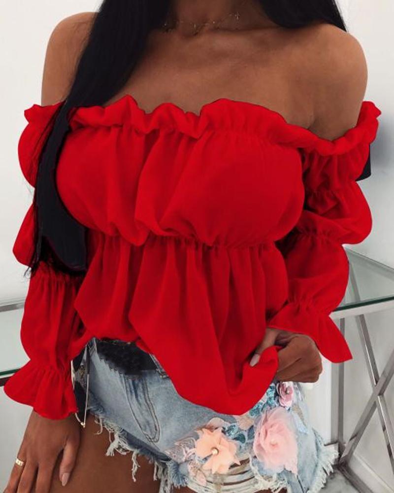 Off Shoulder Ruffle Tiered Top-yoyobikini