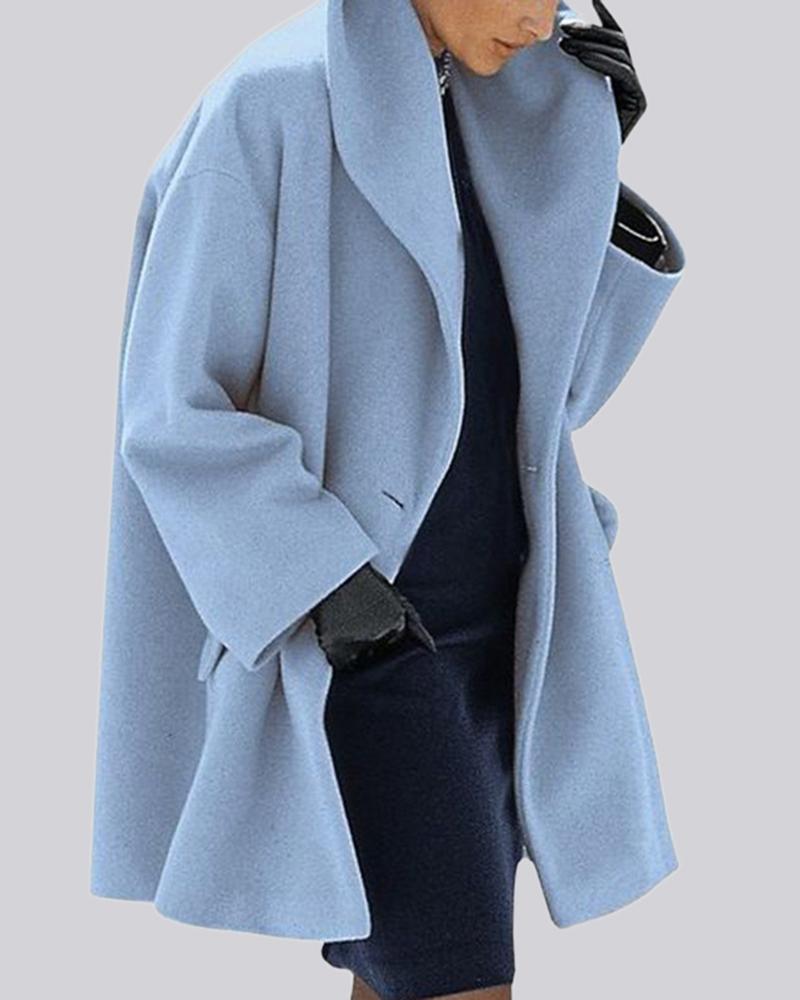 Solid Button Detail Shawl Collar Coat-yoyobikini